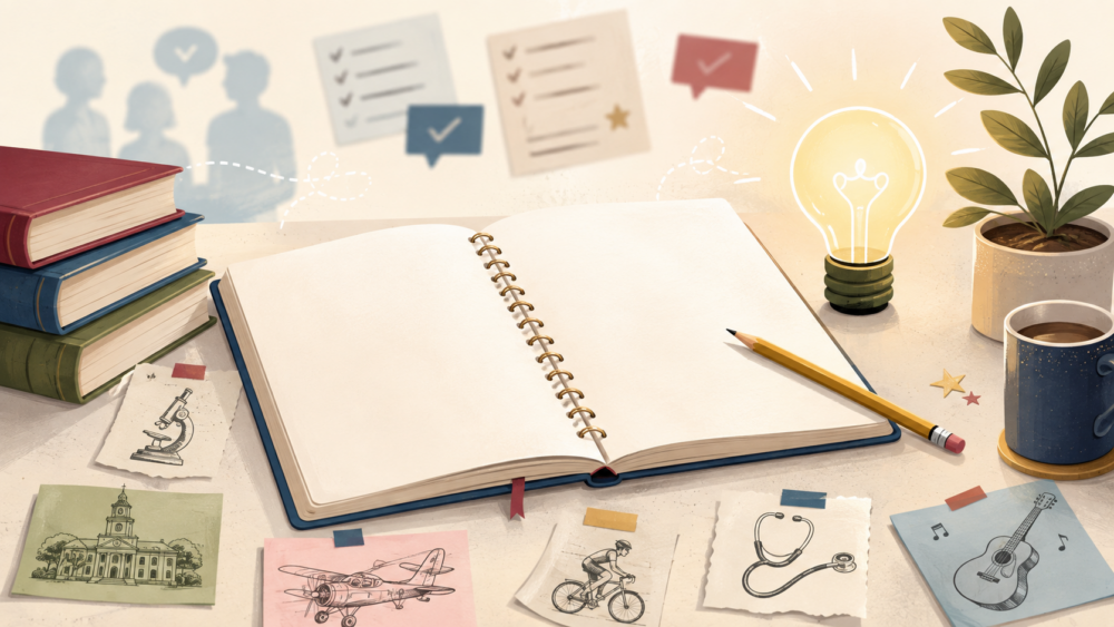 Topic Selection Empty Notebook next to a lightbulb